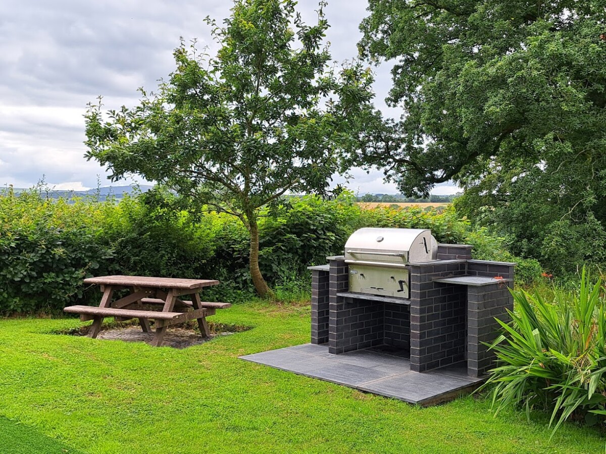 Outdoor barbecue and seating area